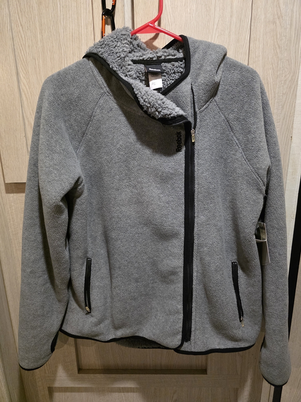 New Womens Reebok Sherpa Lined Zip Hooded Sweatshirt/ Fleece Jacket Large